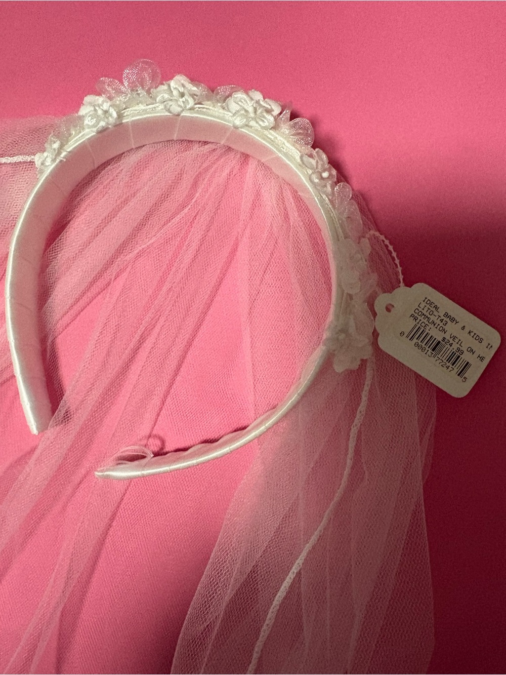 White Kids Floral Veil Headband For First Communion - NWT